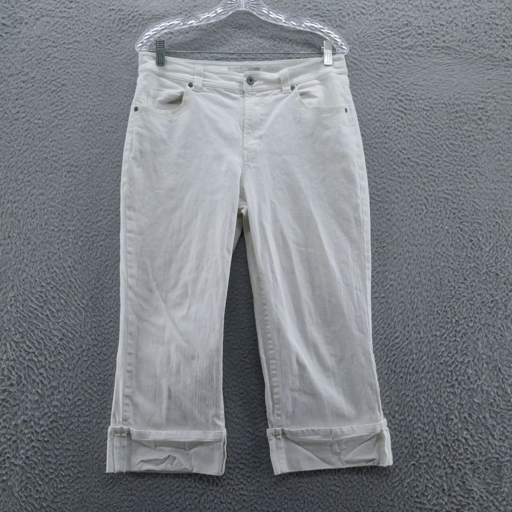 Chicos Womens Platinum Sequin Crop Jeans 1 Size 8 White Alston OCP Mid Rise Cuff